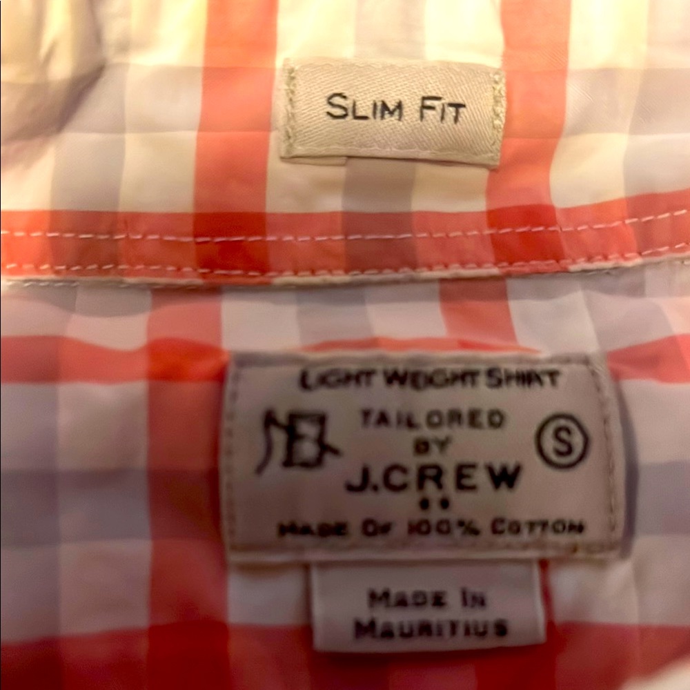 J. Crew Red and White Checkered Slim Fit Shirt